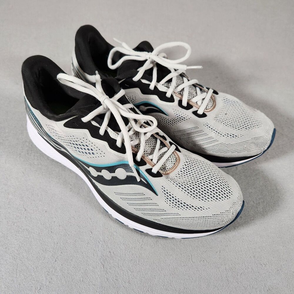 Saucony Men's Ride 14 Running Shoe in the Fog/Black/Storm colorway Size 13